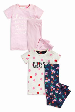 Pink/Navy Slogan Legging Pyjamas Two Pack (3-16yrs)